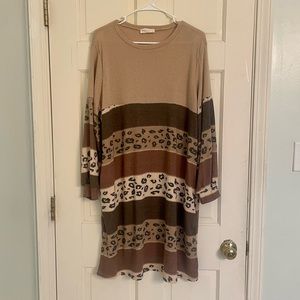 Leopard color block dress with pockets 1XL